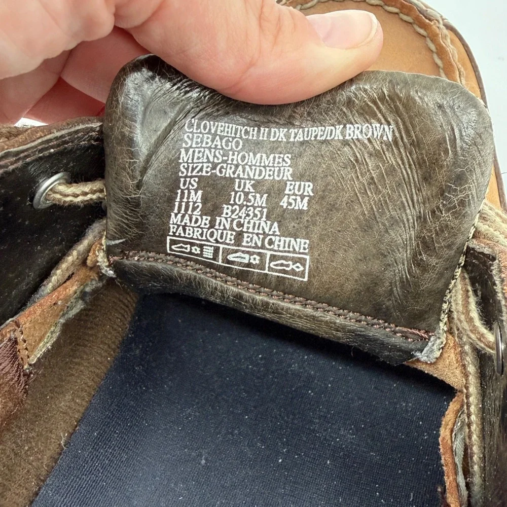 Sebago Clovehitch II Mens Boat Shoes Dark Taupe Dark Brown Size 11M
